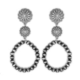 Silver Navajo Pearl Beaded Hoop Earrings with Double Concho Post