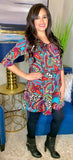 S/2X  : Turquoise Multi Paisley & Leopard Flutter Tunic
