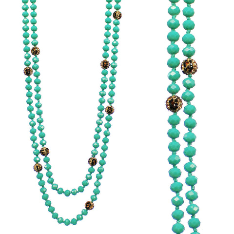 *Green Turquoise & Leopard Bling Beads 60" Layering Necklace