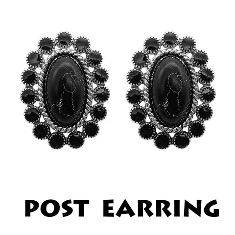 Black Stone Stud Earrings with inlay border