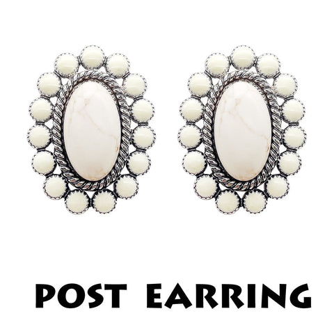 Western Cream Stone Stud Earrings with inlay border
