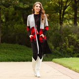 Grey, Red Plaid, Black Color Block Cardigan