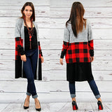 Grey, Red Plaid, Black Color Block Cardigan