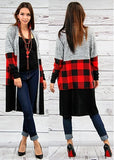 Grey, Red Plaid, Black Color Block Cardigan