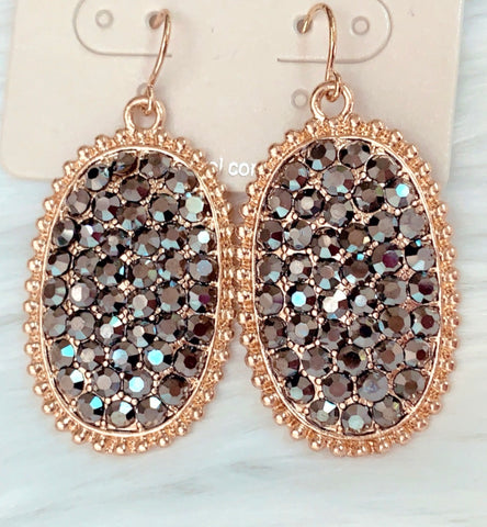 Grey Bling Earrings with Gold Trim