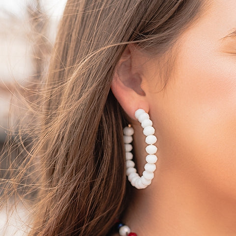 White Crystal Beaded Hoop earrings