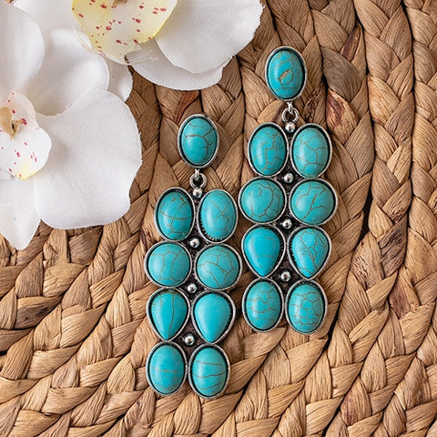 9 Stone  Turquoise Earrings