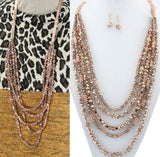 * Rose Gold Crystal Beaded 5 Layer Necklace
