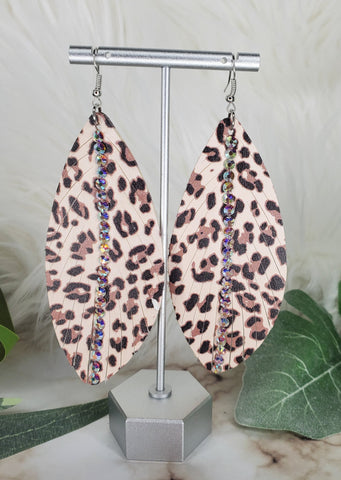 *Light Leopard Feather Earrings with AB Stones down the middle