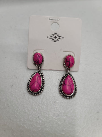 PINK POST DROP EARRING WITH SILVER Tone
