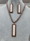 Cream Rectangle Stone Earrings with copper trim