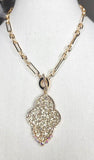 Short Gold Link Necklace with gold glitter pendant