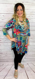 SM/MED *Turquoise, Mustard, Pink Paisley Scoop Tunic Top