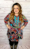 S,M,L : Black Multi Color Paisley Flutter Tunic