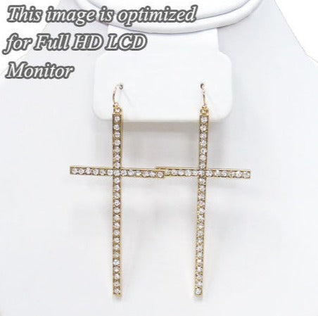 Silver TONE Rhinestone Cross Earrings