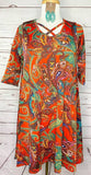 S, M, L,: Rust Paisley Flutter Dress with Criss Cross Neck