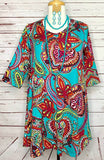 Small:  Turquoise Multi Paisley Flutter Tunic