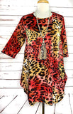 S/M: Red Leopard Scoop Tunic Top