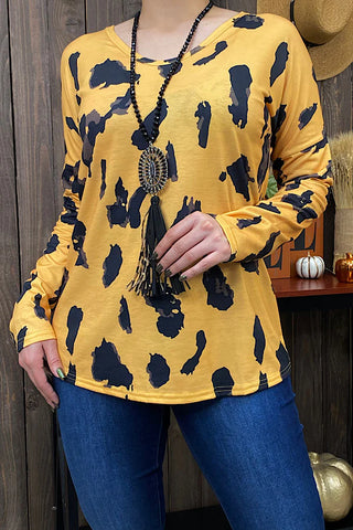 Mustard Yellow Leopard Long Sleeve Top