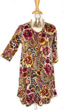S/M : Magenta Floral & Leopard Flutter Tunic