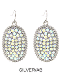 Medium size: Silver Oval AB Rhinestone Earring Studded Border