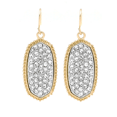 Small Silver Bling Oval Earring with Gold Border