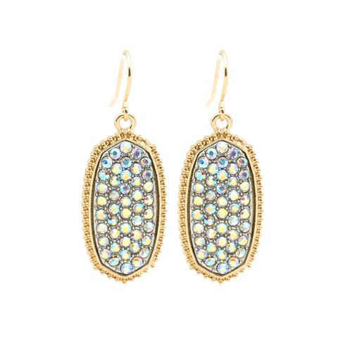 Small Silver AB Bling Oval Earrings with Gold Border