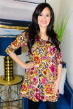 S/M : Magenta Floral & Leopard Flutter Tunic