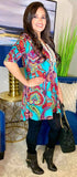 Small:  Turquoise Multi Paisley Flutter Tunic