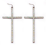 Brown Copper & Bling Thin Cross Earrings