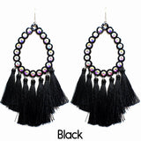 Gala Black Bling Teardrop Outline Large Earrings with Tassels