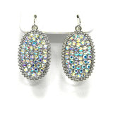 Medium size: Silver Oval AB Rhinestone Earring Studded Border