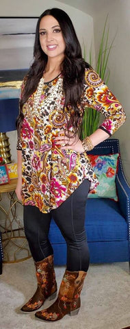 Small  : Magenta Scoop Floral & Leopard Tunic