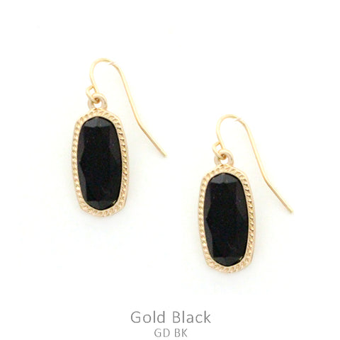 Gold Tone Tiny Oval Black Earrings