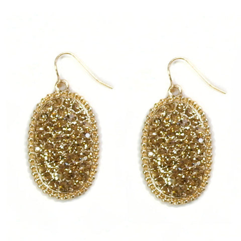 Medium Oval Gold Rhinestone Earring Gold Tone Border