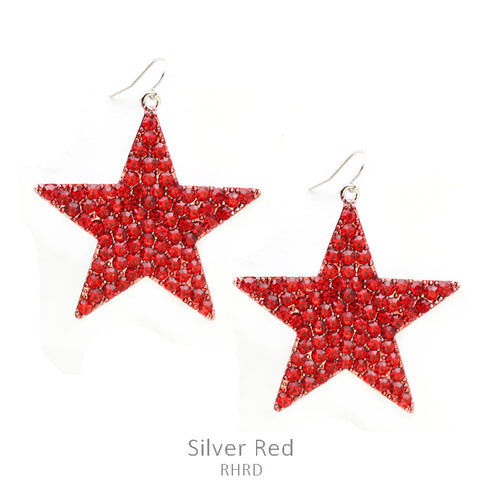 Bling Red Rhinestone STAR Earrings