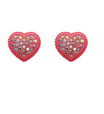 Neon Pink Heart stud earrings with bling AB Rhinestones