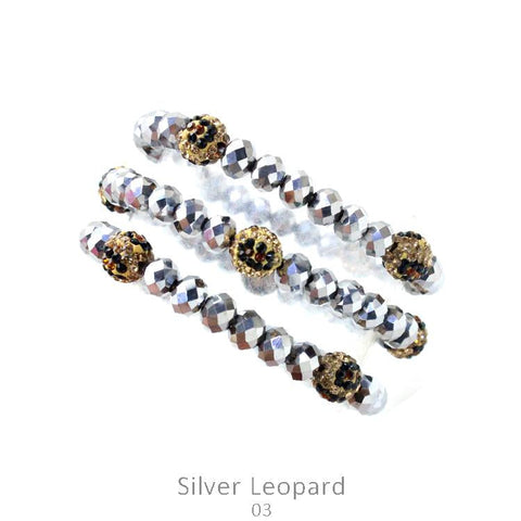 Silver Crystal & Leopard Beaded Bracelet Set