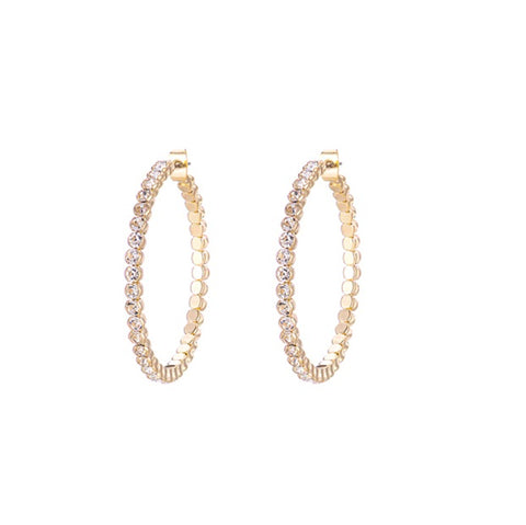 Gold Hoops with Clear Bling Rhinestones - medium size