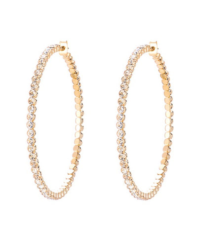 Gold Hoops with Clear Bling Rhinestones - large size