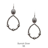 Silver Dangle Concho, Navajo Pearl Beaded, Teardrop Outline Earrings