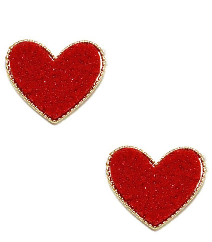 Red Druzy Heart Stud Earrings