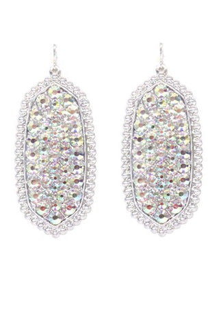 Light Weight Silver Oval Earrings with Beautiful BLING AB Rhinestones