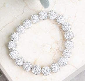 BLING White Rhinestone Paved Beaded Stretch Bracelet