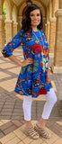 S, M,L, Blue Floral Flutter Tunic