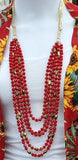 Red & Copper Crystal Beaded 5 Strand Layered Necklace