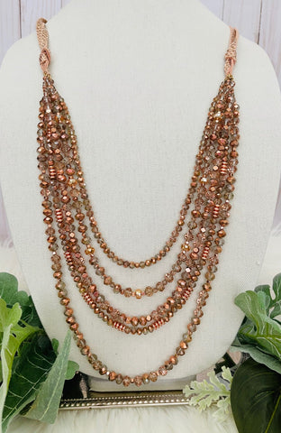 * Rose Gold Crystal Beaded 5 Layer Necklace