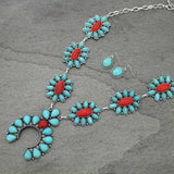 Turquoise and Coral Red Stone Squash Style Necklace Set