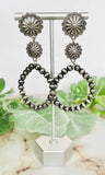 Silver Navajo Pearl Beaded Hoop Earrings with Double Concho Post