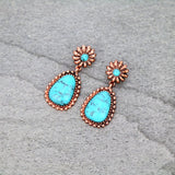 *Western Drop Post Earrings with Copper Border & Turquoise Stone